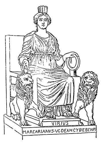 Cybele goddess on her carriage with lions